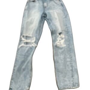 American Eagle Light Wash Destroyed Mom Jeans Size 8